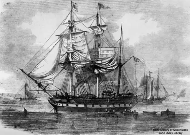 The Emigrant Ship “Artemisia”, Bound for Moreton Bay, New South Wales. The Illustrated London News, 12 August 1848, p. 96. Mid-nineteenth-century ship carrying emigrants to Australia. Credit: https://www.slq.qld.gov.au/